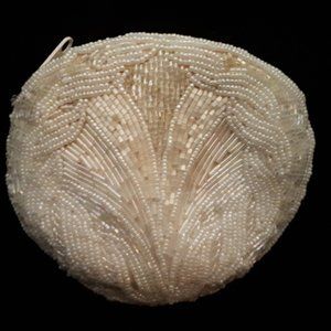 Vintage Cream Beaded Wristlet Clutch